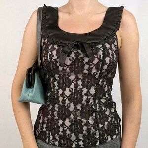 Y2K Studio Y Brown Lace Coquette Top Sz XL